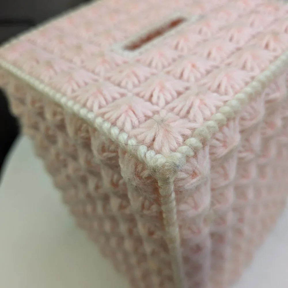 Vintage Pink plastic canvas tissue box cover